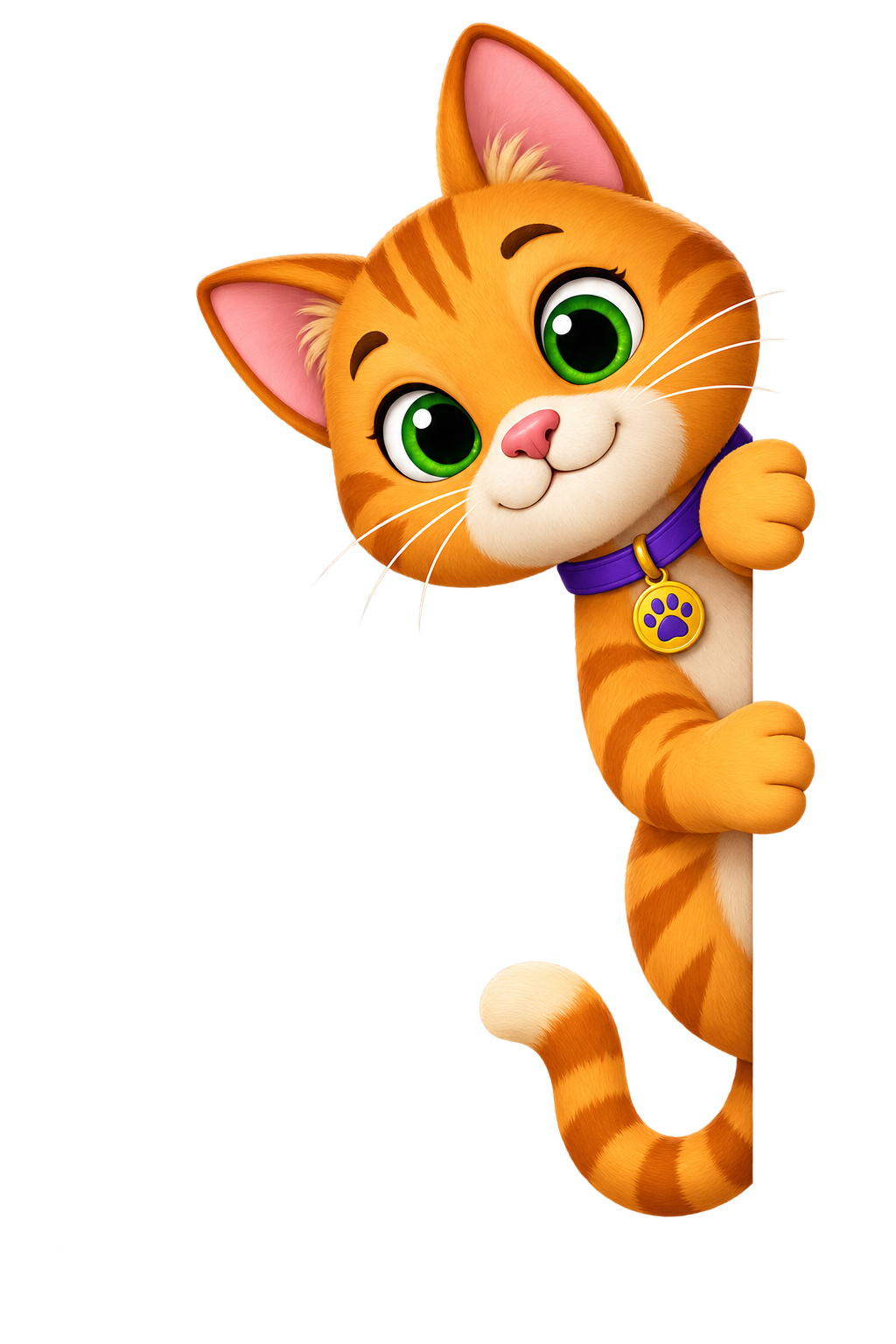 A calm orange tabby peeking around the bank column